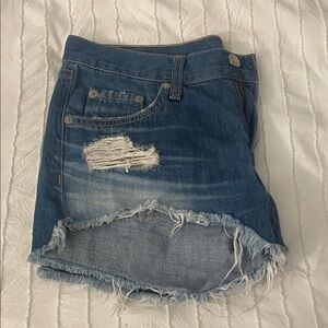 rag & bone Blue Distressed Denim Skirt